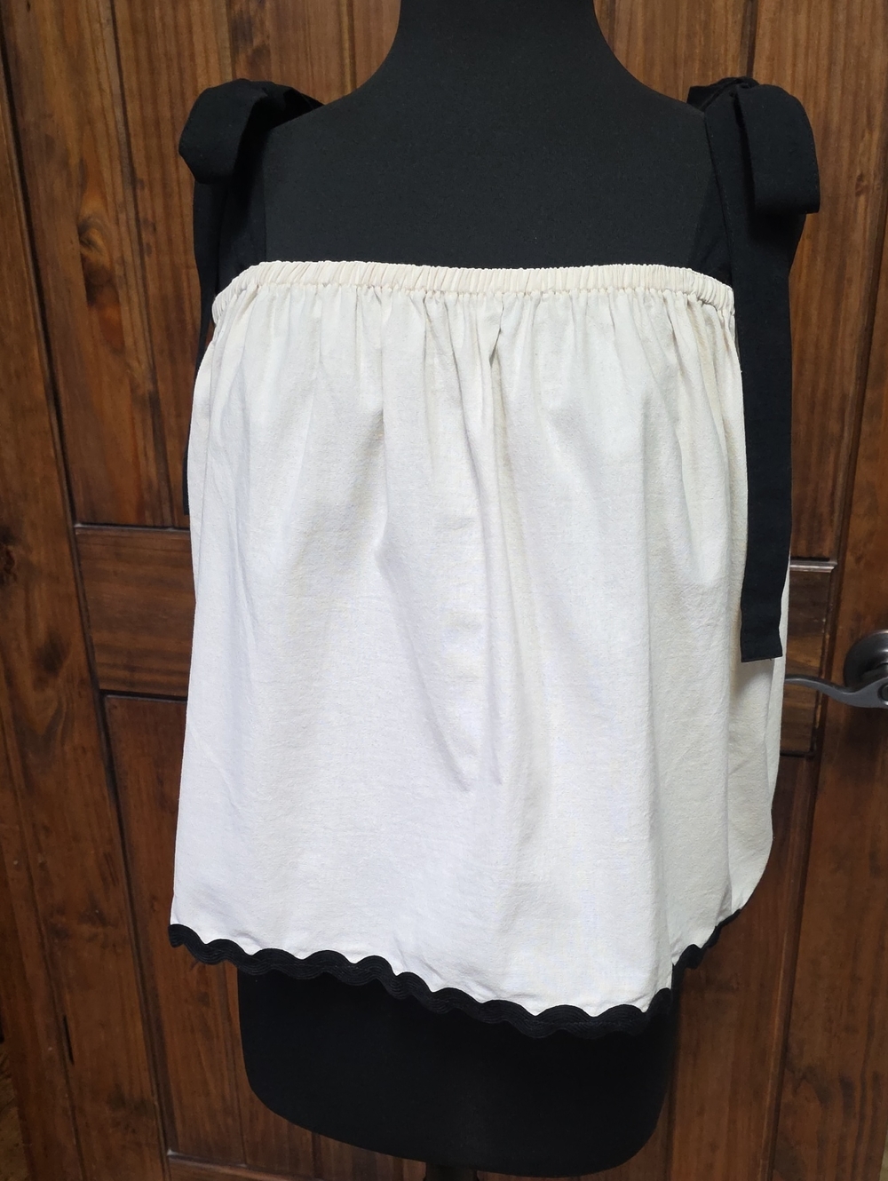 One Loved Babe Cream Tie-Shoulder Top with Black Trim